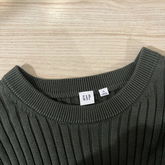 GAP Sweater Rib Knit Dress Size XL Puff Sleeve Mini Deep Depths Green 770378 - Picture 7 of 11